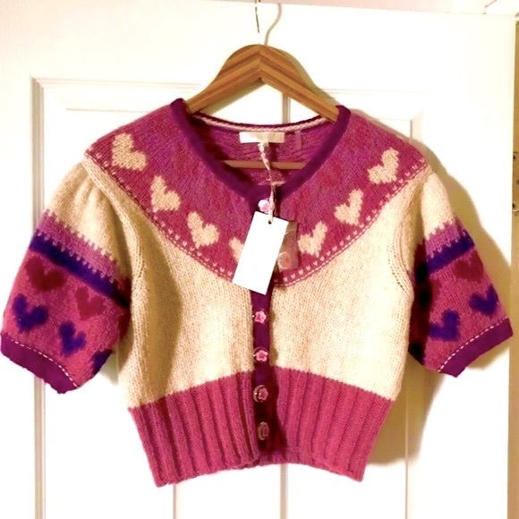 NWT LoveShackFancy Trinity Cardigan Sweater Alpaca Wool Blend in Prune - Picture 11 of 15